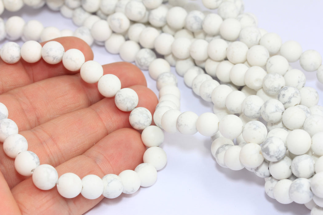 8mm White Natural Smooth Howlite Beads, Jasper White Natural Beads, BXB279