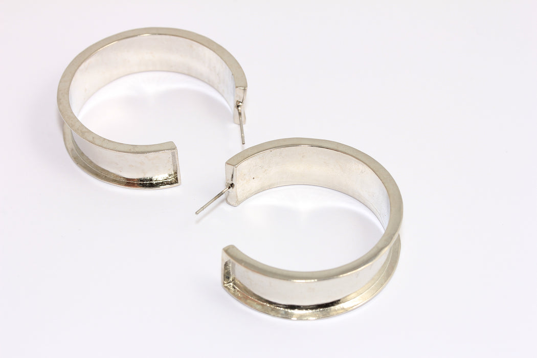 40mm Rhodium Plated Channel Hoop Earrings, Inlay Hoop Earrings, ROSE173