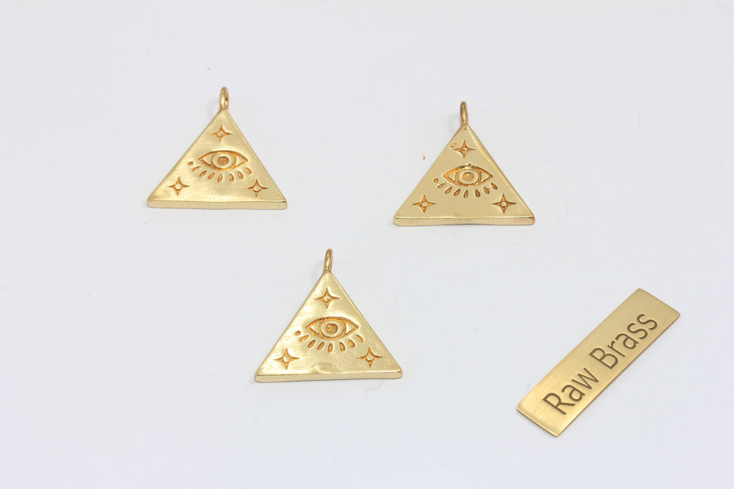 17mm Raw Brass Eye Pendant, Eye Charms, Evil Eye Pendant, Triangle Eye Beads, ZPR263