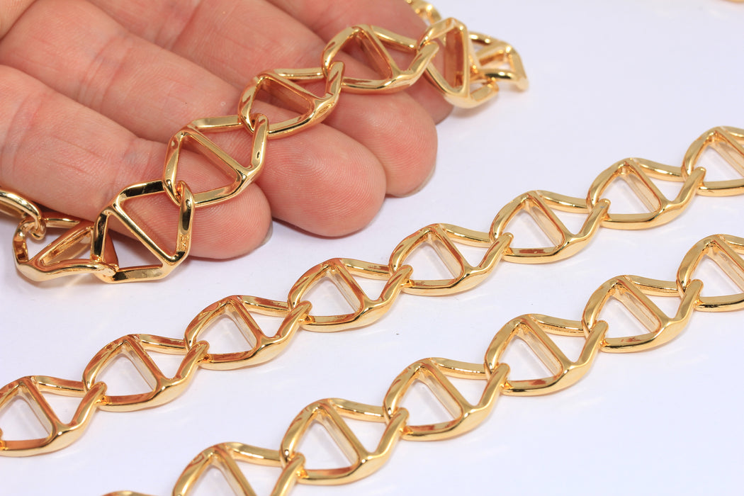 15mm 24k Shiny Gold Link Chain, Square Bar Link Chain, BXB272-5