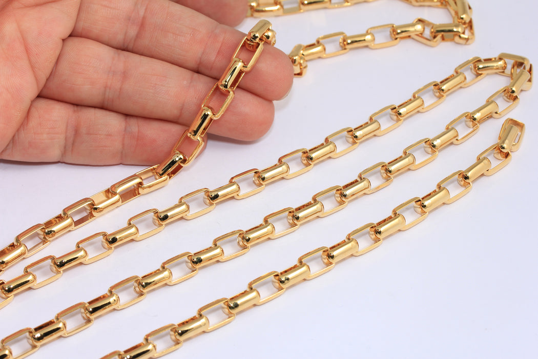 7mm 24k Shiny Gold Rolo Square Link Chain, Gold Box Chain, BXB272-6