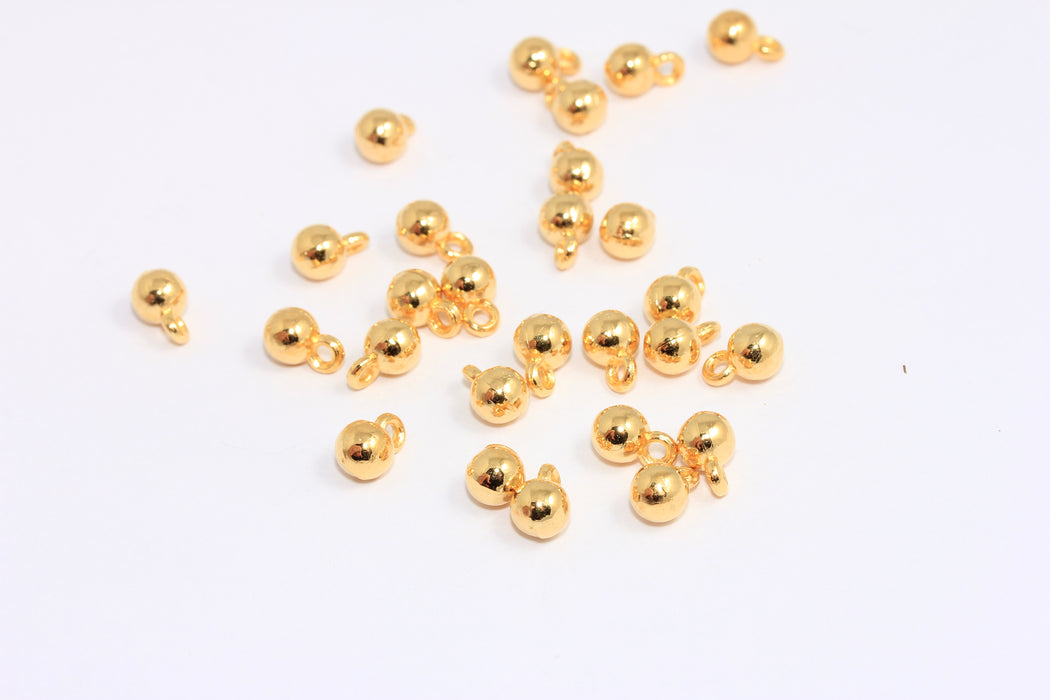 6mm 24k Shiny Gold Ball Beads, Ball Drop Bracelet Charms, KDR65