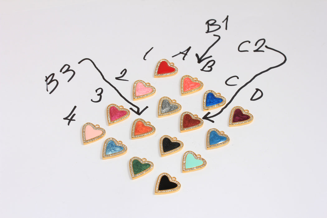 15x18mm 24k Shiny Gold CZ Heart Charms, Micro Pave Enamel Heart,
