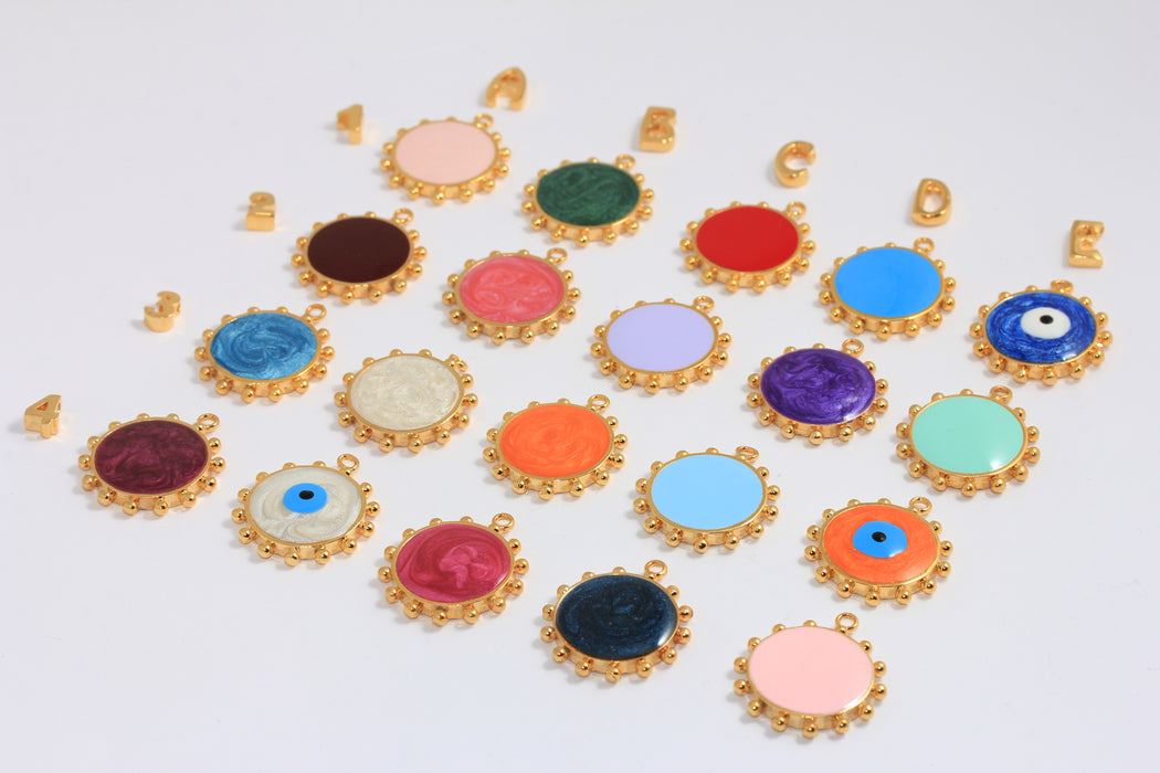22mm 24k Shiny Gold Plated Sun Pendant, Optional Enamel Color Sun Medallion,