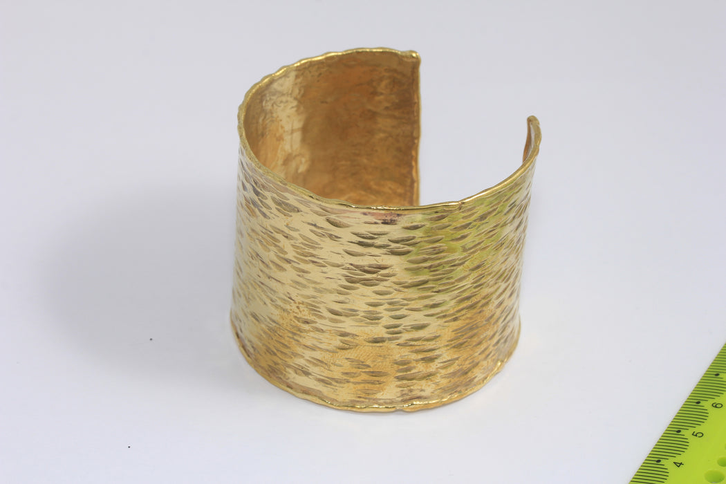 Raw Brass Hammered Bangle, Wide Handmade Bracelet Cuff, CHK542-3