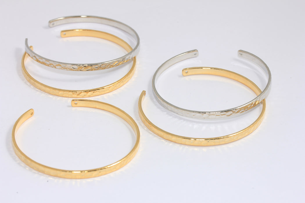 4mm 24k Shiny Gold Or Rhodium Bracelet, Hammered Cuff Bracelet, BXB294-5