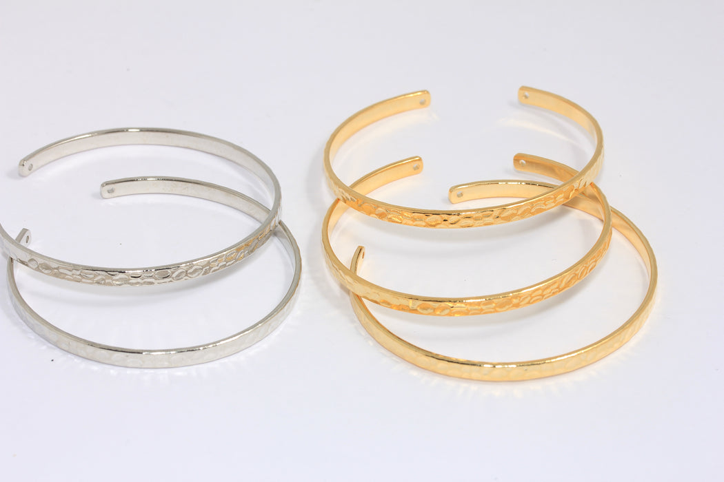 4mm 24k Shiny Gold Or Rhodium Bracelet, Hammered Cuff Bracelet, BXB294-5
