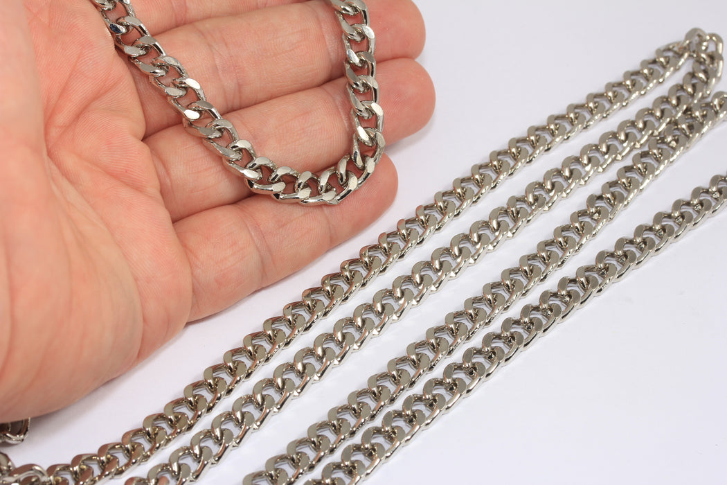 6,9x9,9m Rhodium Plated Faceted Chain, Strong Curb Chain, BXB147-5