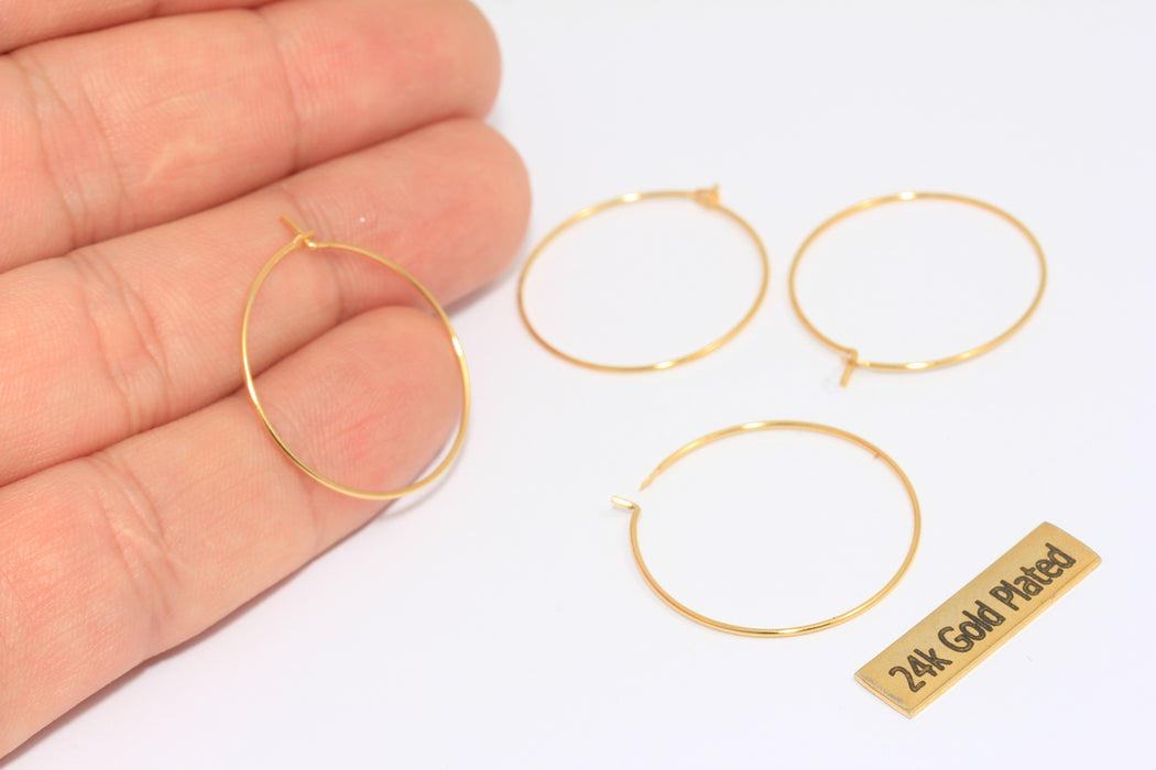 25 mm 24 ayar Parlak Altın Küpeler, Halka Küpeler, Çember Küpeler, Tel Küpeler, EAR8