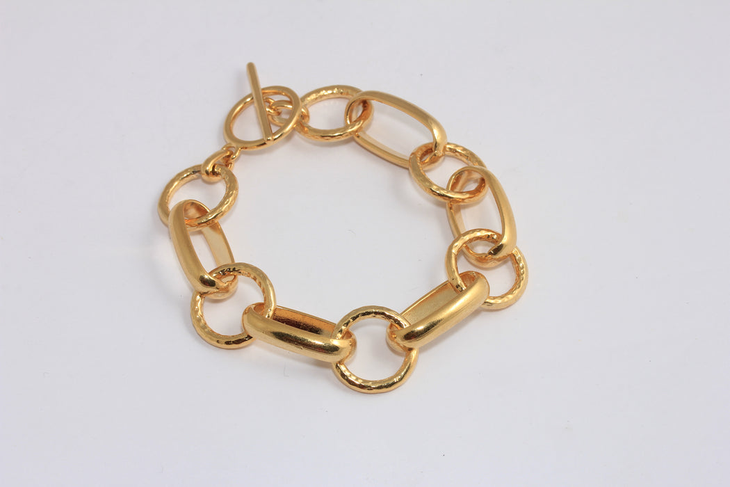 24k Shiny Gold Chain Round Link Bracelet, Oval Link Bracelet, BXB167-3