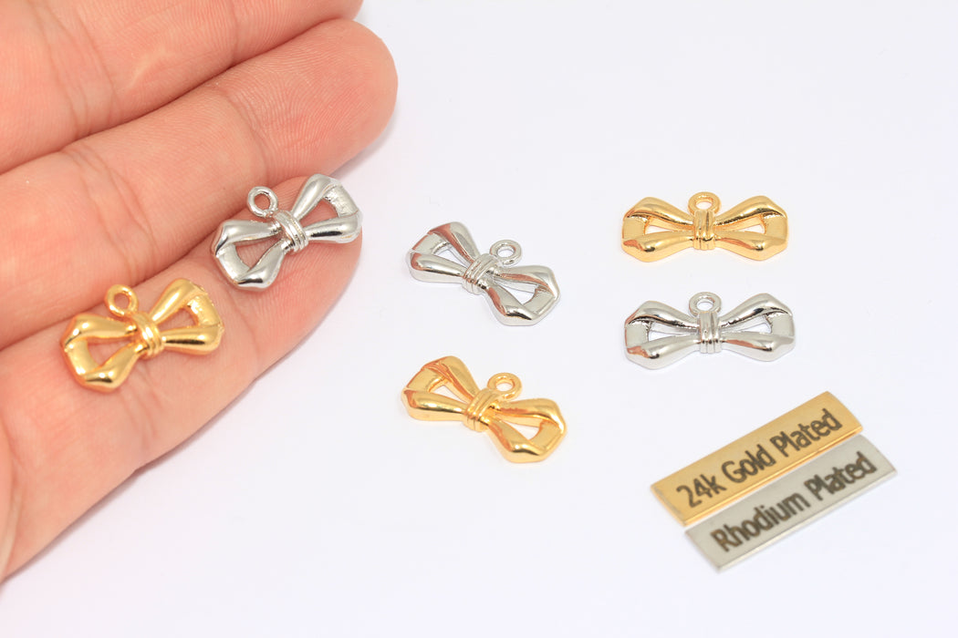 17x24mm 24 Ayar Parlak Altın Fiyonklu Kolye, Papyon Kolye Ucu, CR90