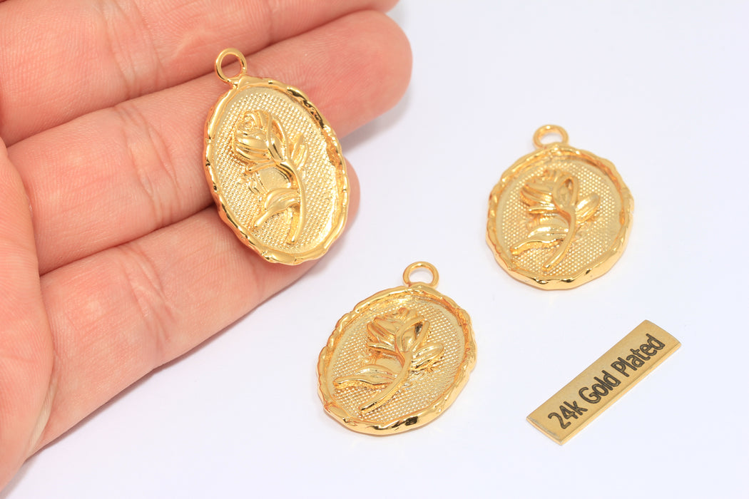 Medaglione in ottone grezzo 26x30 mm, medaglione a forma di fiore di rosa, ottone CHK345