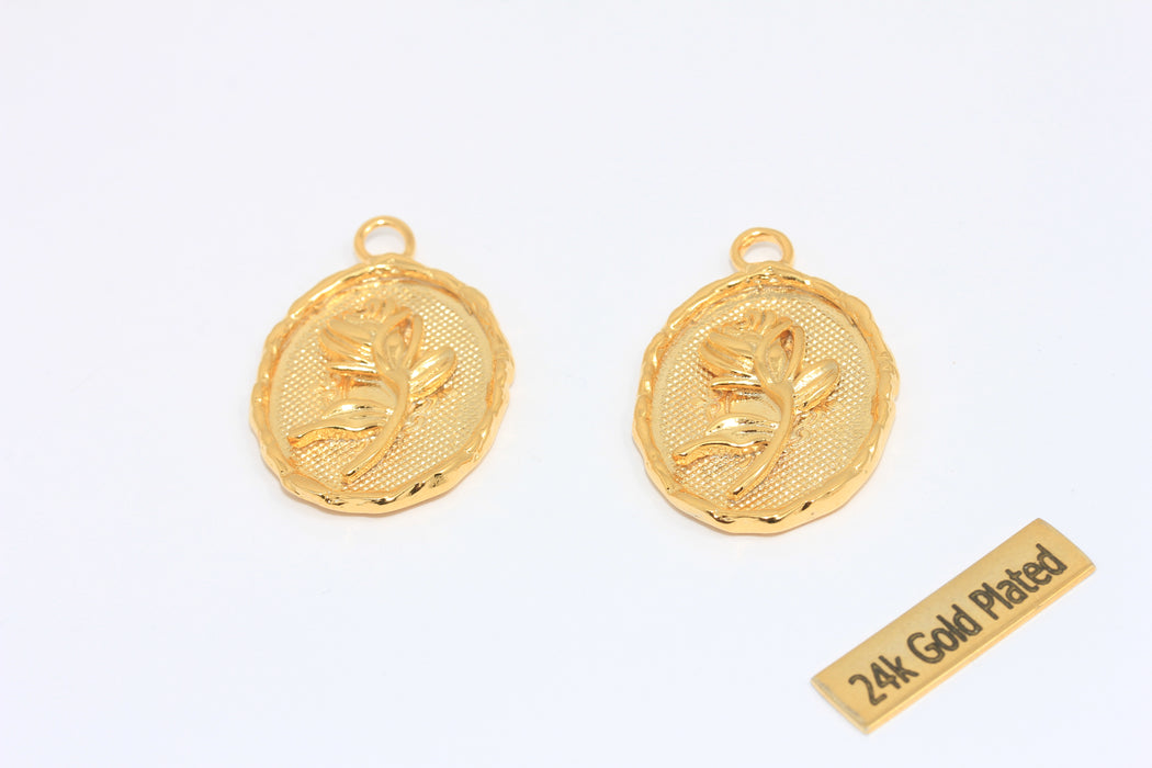 Medaglione in ottone grezzo 26x30 mm, medaglione a forma di fiore di rosa, ottone CHK345