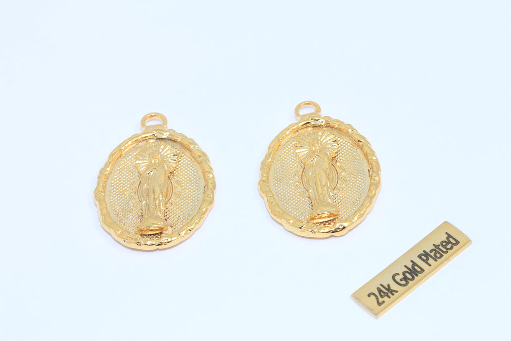 Ciondolo della Vergine Maria in oro lucido 24k da 19 mm, ciondolo della Vergine Maria, collana della Vergine Maria, BRT473