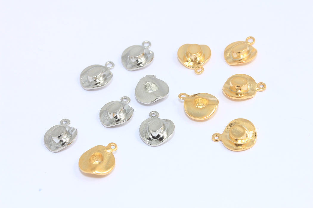 10,5mm 24k Shiny Gold Or Rhodium Cowboy Hat Charms, Western Cowboy Hat Beads,