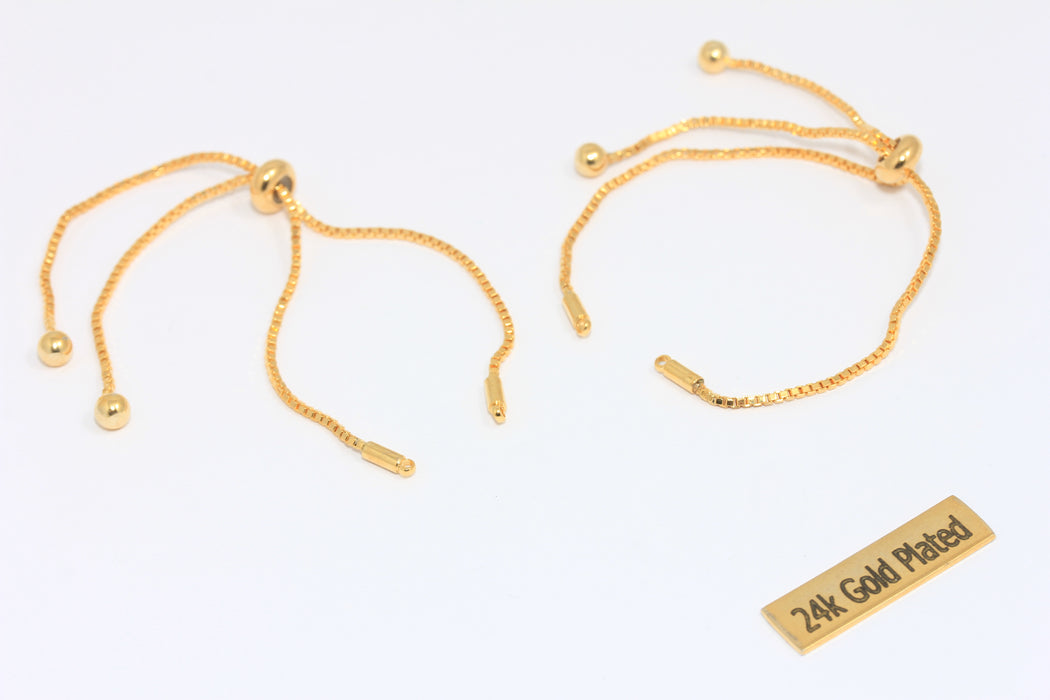 7" 24k Shiny Gold Adjustable Bracelet, Sliding Adjustable Bracelet, Chain Bracelet, Half-finished Bracelet, Adjustable Connector, KDR170-1