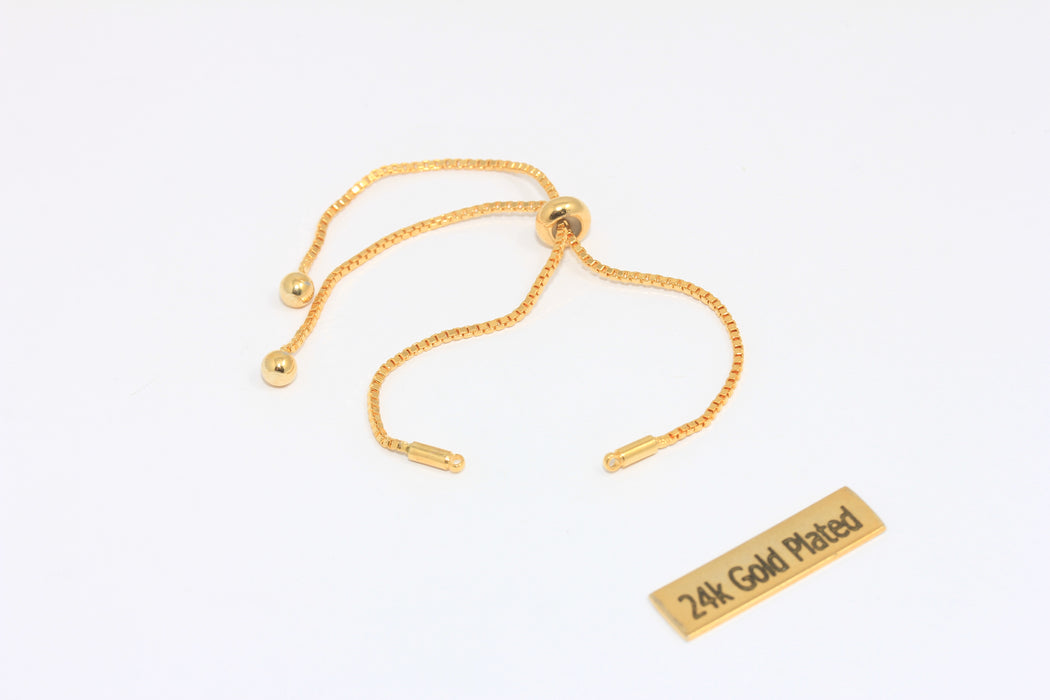 7" 24k Shiny Gold Adjustable Bracelet, Sliding Adjustable Bracelet, Chain Bracelet, Half-finished Bracelet, Adjustable Connector, KDR170-1