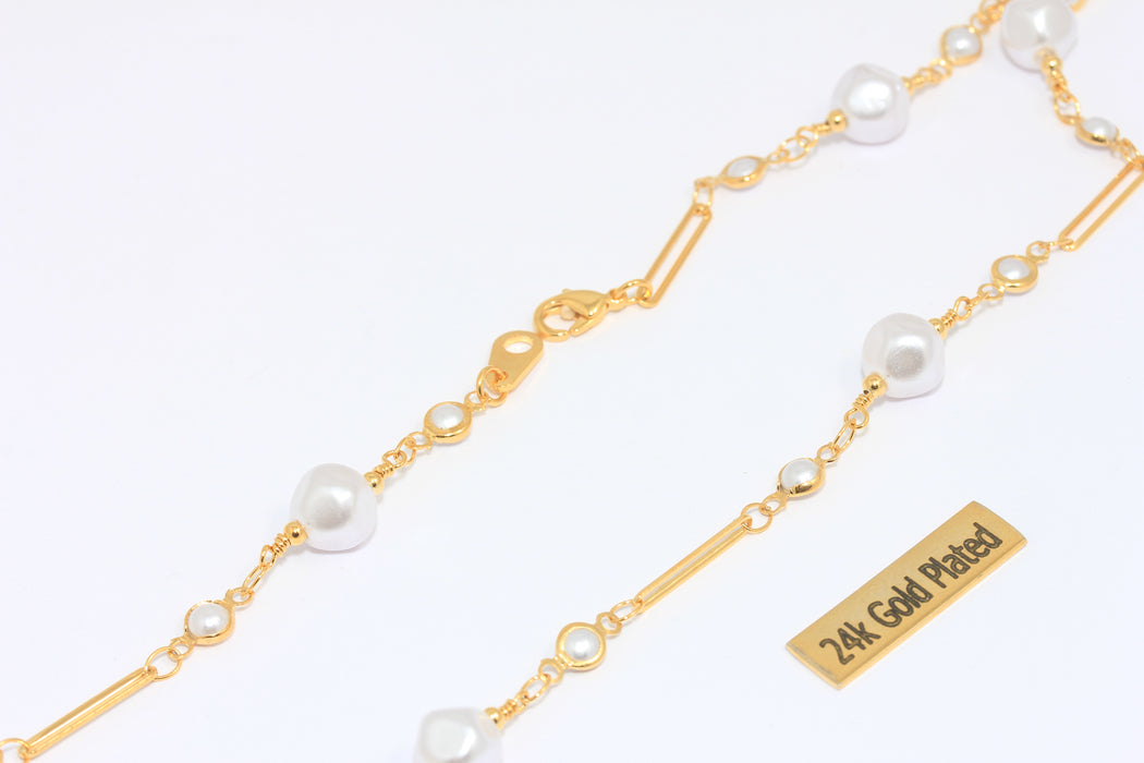 Collana di perle in oro lucido 24k da 19'', collana di perle bianche, BXB52-3