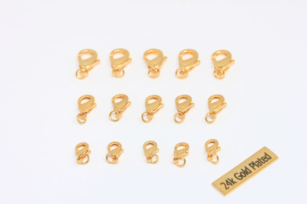 7x16mm 24 Ayar Parlak Altın Kare Istakoz Tokası, Güçlü Istakoz Tokası, Kolye Kapatmaları, MTE691