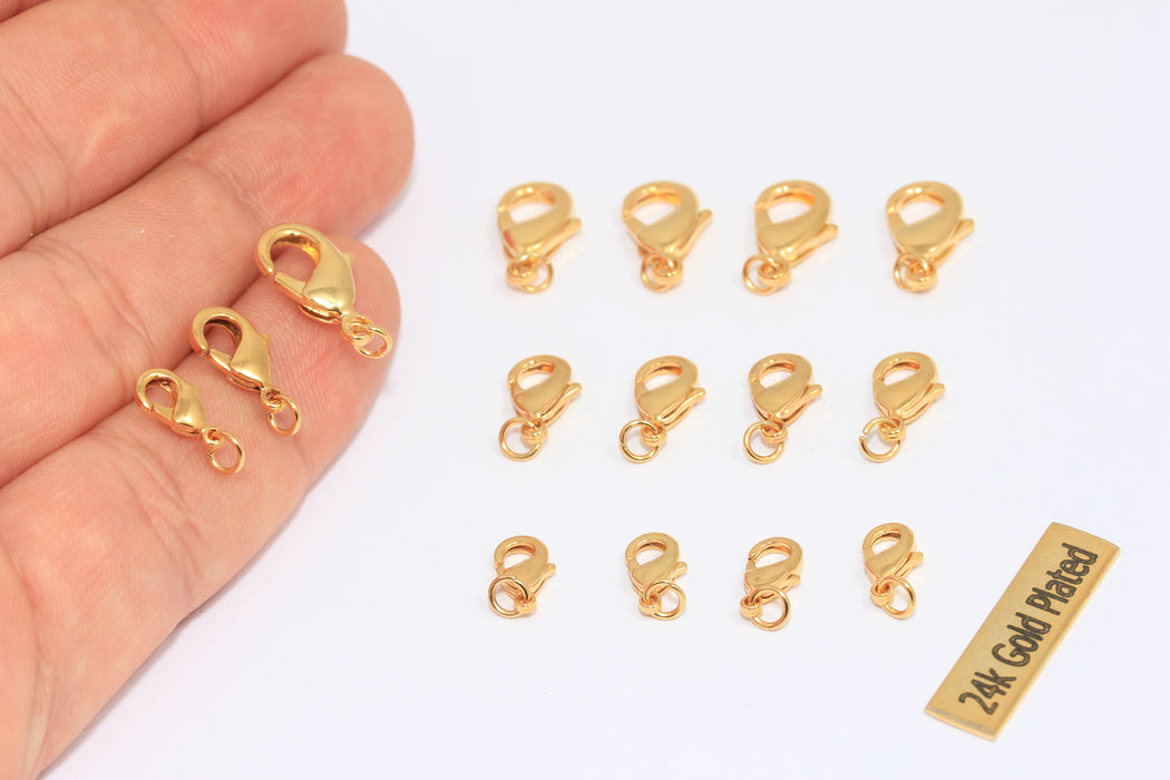 7x16mm 24 Ayar Parlak Altın Kare Istakoz Tokası, Güçlü Istakoz Tokası, Kolye Kapatmaları, MTE691