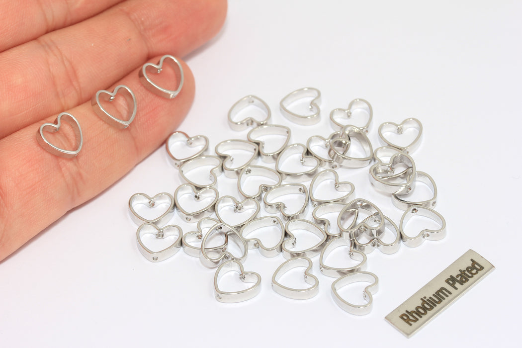 15x17 mm Rodyum Kaplama Kalp Kolye, Gümüş Anahatlı Kalp Tılsımı, CHK429-7