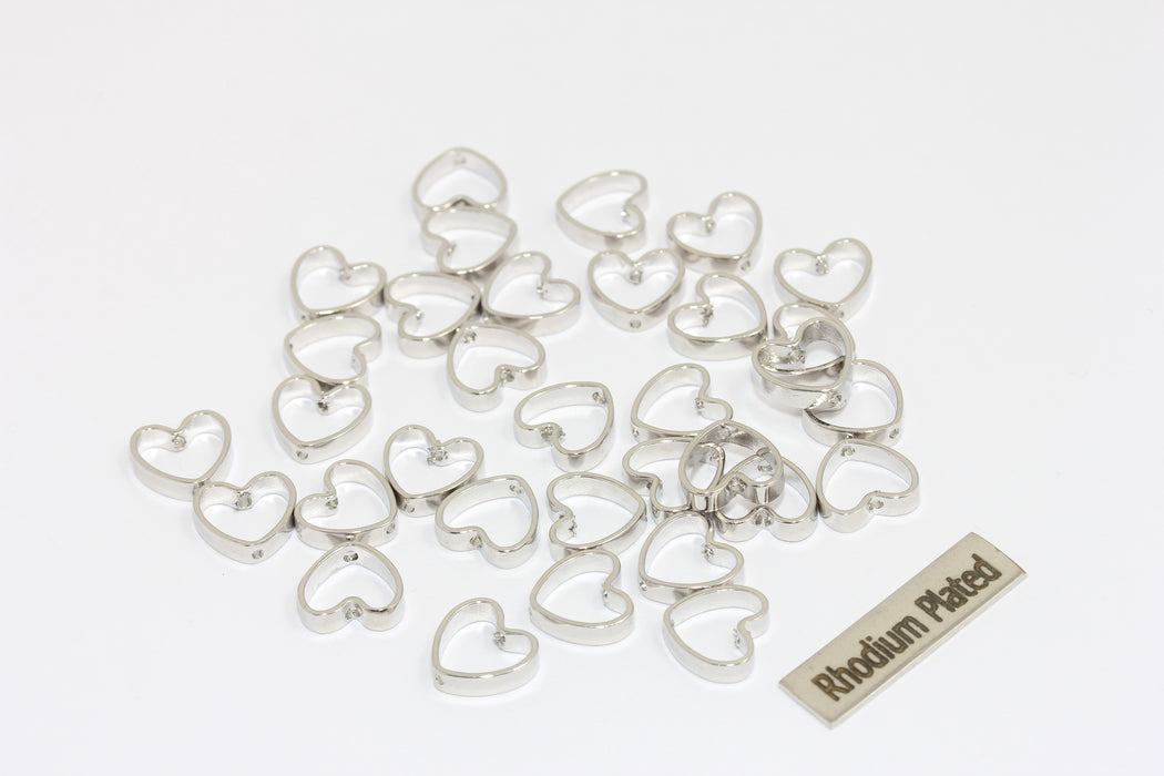 15x17 mm Rodyum Kaplama Kalp Kolye, Gümüş Anahatlı Kalp Tılsımı, CHK429-7