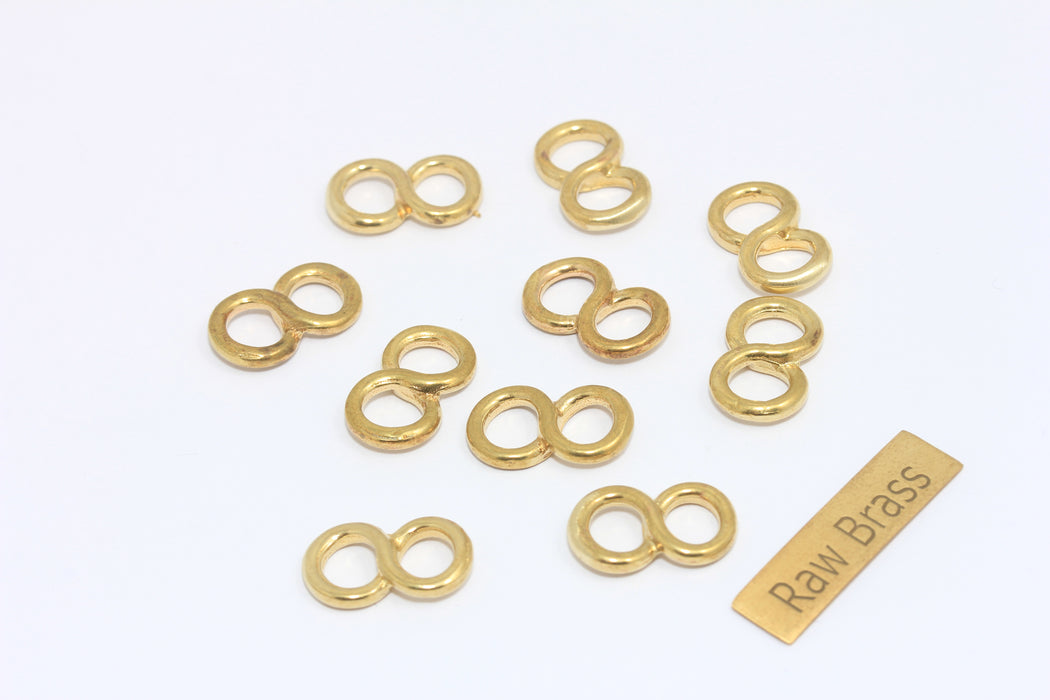 9x15mm Raw Brass Infinity Charms, Eternity Bracelet Connector, Infinity Bracelet Connector, Two Hole Charms, ZPR315