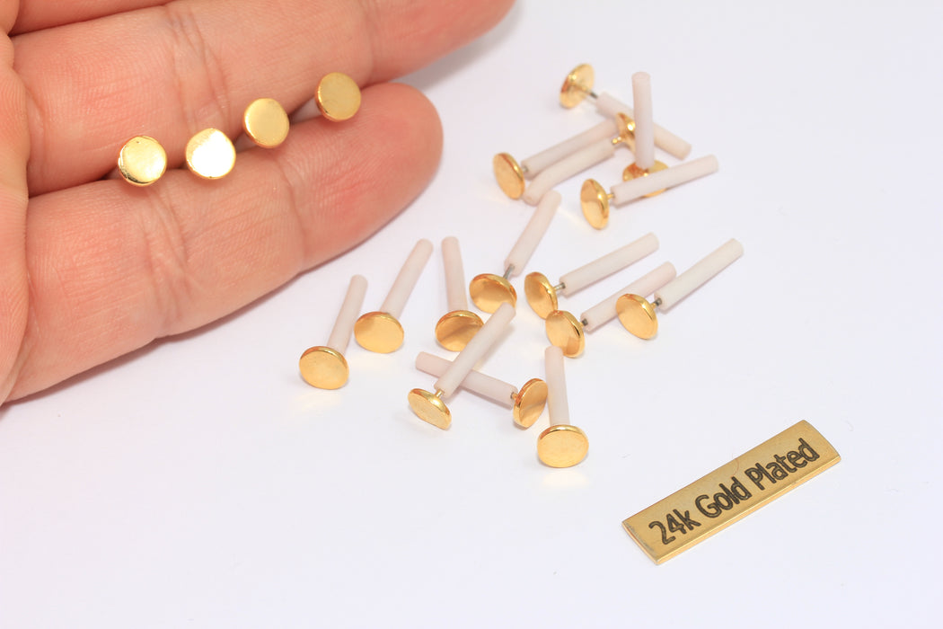 Orecchini a bottone in oro lucido 24k da 5 mm, orecchini a bottone minimalisti a pois, ROSE269