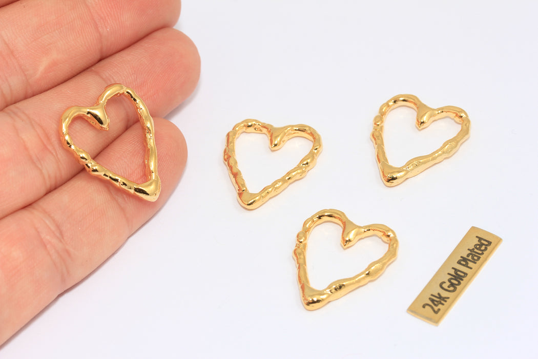 Ciondolo a forma di cuore in oro lucido 24k da 22 mm, medaglione a forma di cuore con cornice, MTE113