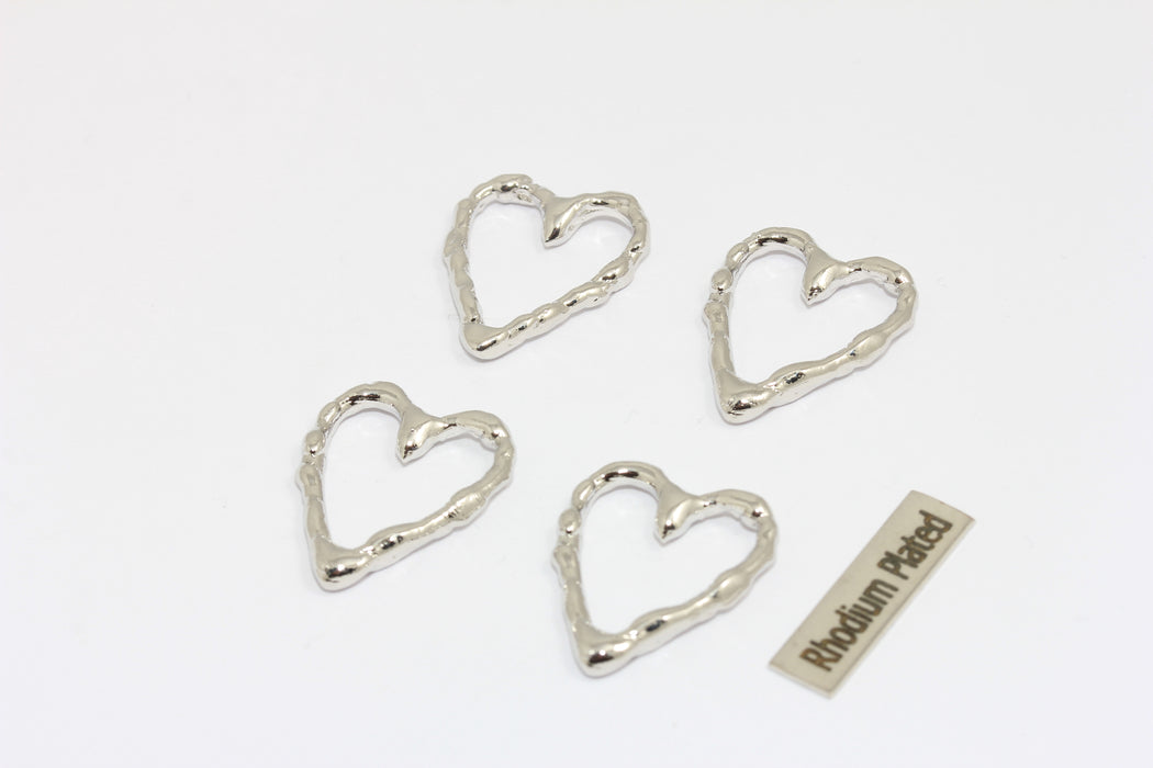 Perline a forma di cuore placcate in rodio da 12x15 mm, ciondoli per collana a forma di cuore martellato, cuore delicato, grazioso ciondolo a forma di cuore, XP161-1