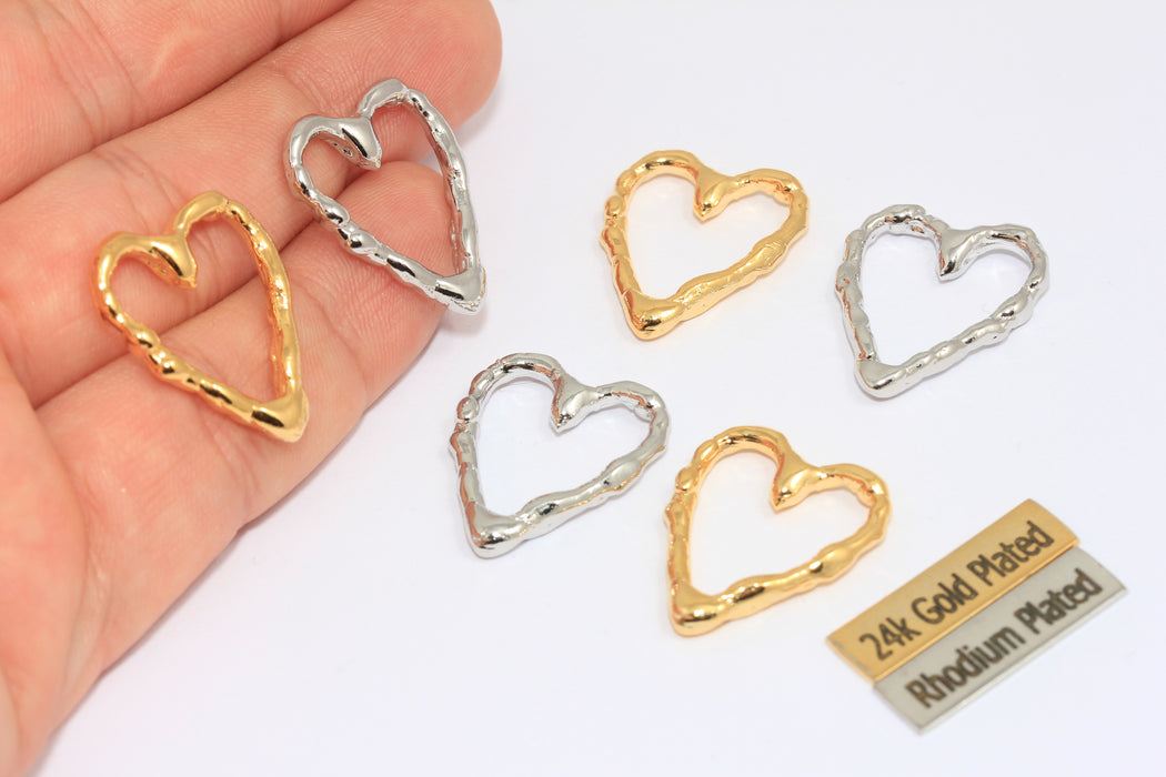 Ciondolo a forma di cuore in oro lucido 24k da 22 mm, medaglione a forma di cuore con cornice, MTE113