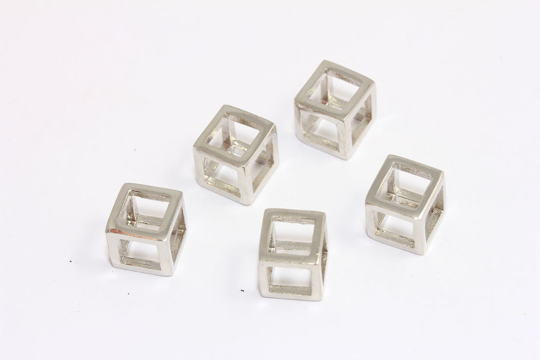 10 mm Rodyum Kaplamalı Küp Charms, Açık Küp Kolye, 3D Küp Charms, CR181