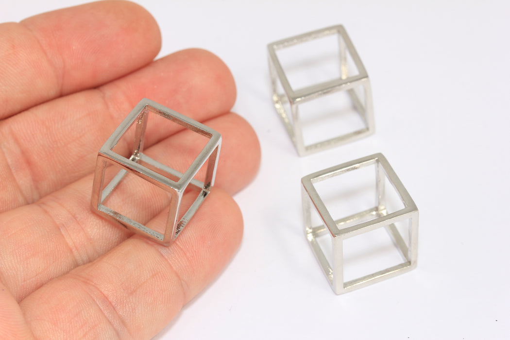 17 mm Rodyum Kaplamalı Küp Charms, 3D Küp Kolye, CR173