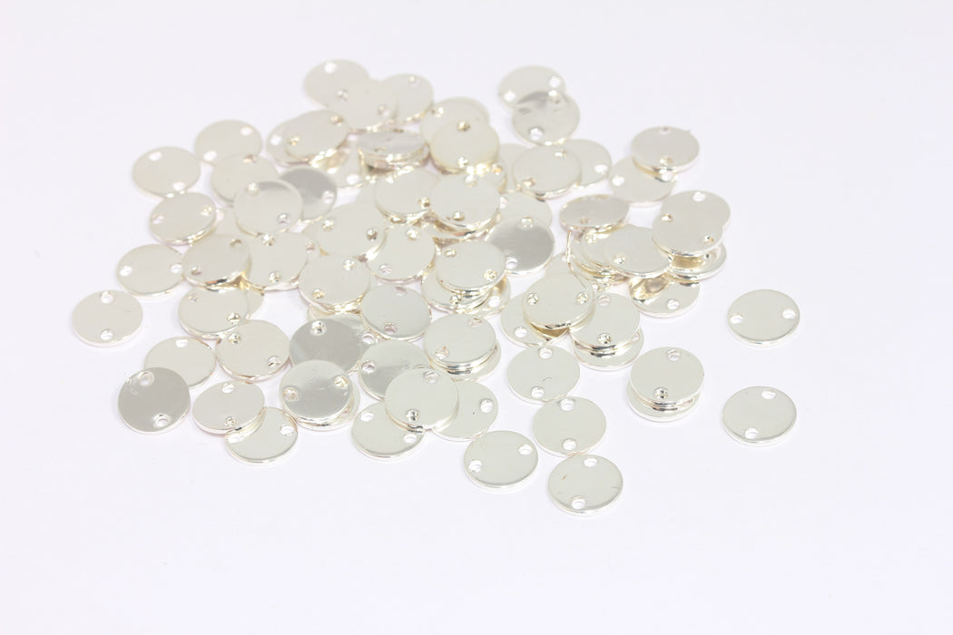 8mm Rhodium Plated Coins, Round Disc, Two Hole Coins, CR76