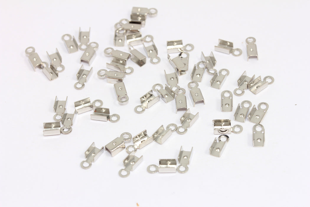 Rhodium Plated Cord Crimp, Fold Over Cord End Tips, Inner Size 3mm, CR147