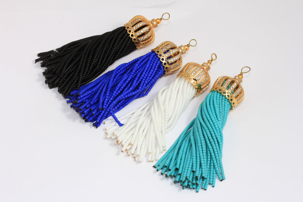 20x80mm 24k Shiny Gold CZ Bead Tassels, Optional Bead Color Afghan Tassels, BXB436