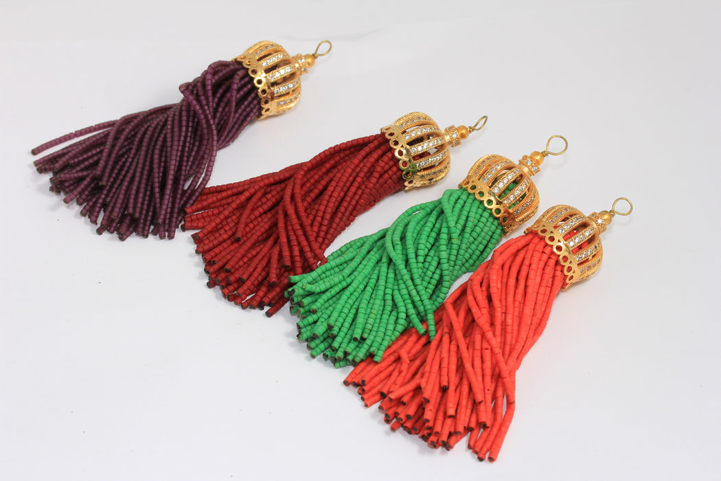 20x80mm 24k Shiny Gold CZ Bead Tassels, Optional Bead Color Afghan Tassels, BXB436
