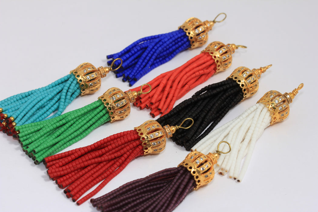 14x50mm 24k Shiny Gold CZ Bead Tassels, Optional Bead Color Afghan Tassels, BXB434