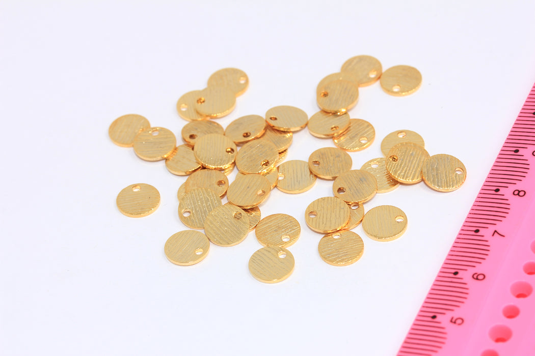 8mm 24k Shiny Gold Coins, Textured Coin Charms, Round Disc, XP69