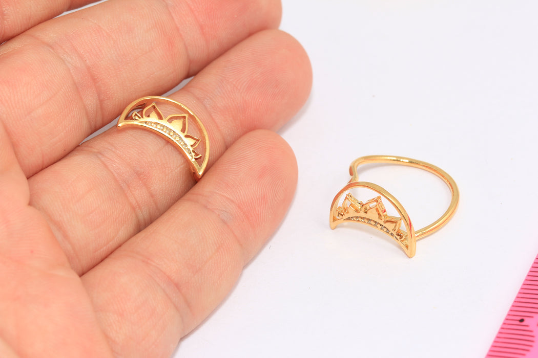 18mm 24k Shiny Gold Moon Ring,  Crescent Moon Ring, Crown Ring, Queen Rings, XP261
