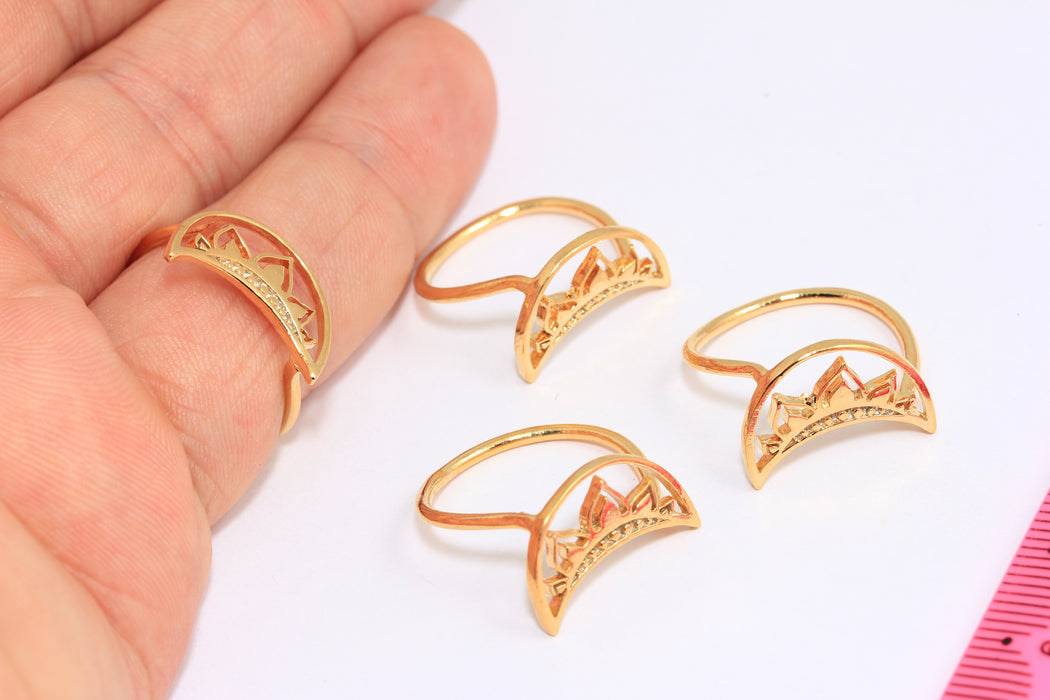 18mm 24k Shiny Gold Moon Ring,  Crescent Moon Ring, Crown Ring, Queen Rings, XP261