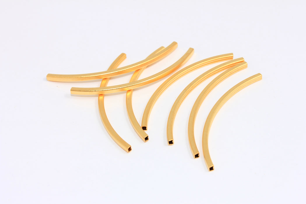 2x50mm 24k Matt Gold Cuff Tubes, Tube Necklace, Long Curved Tubes, Square Tubes,BRT119