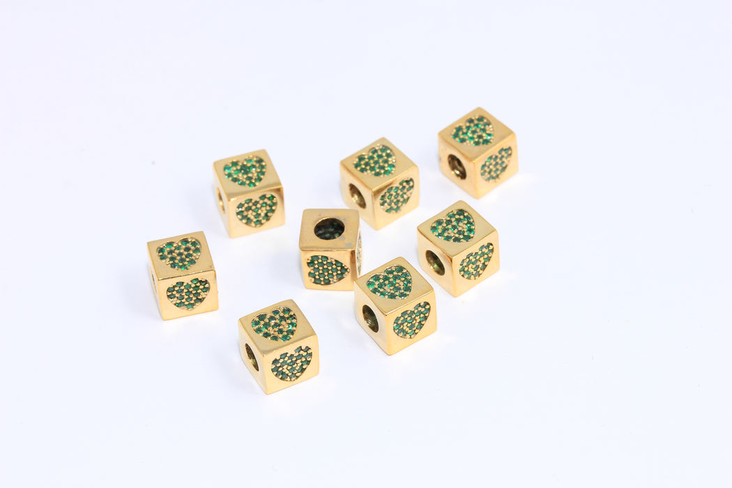 Shiny Gold CZ Heart Beads