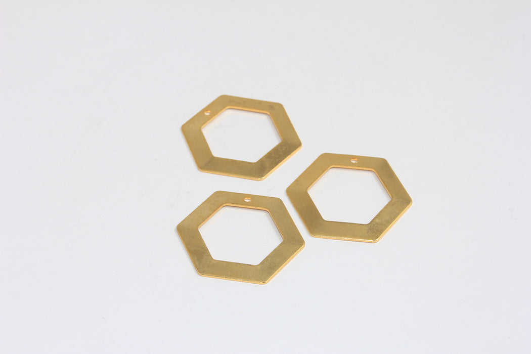 30mm 24k Shiny Gold Hexagon Pendant, Geometric Charm, BRT456