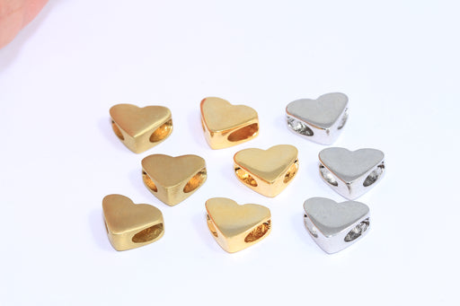  Large Hole Beads, Heart Coin Charm, Optional Color Heart Charm