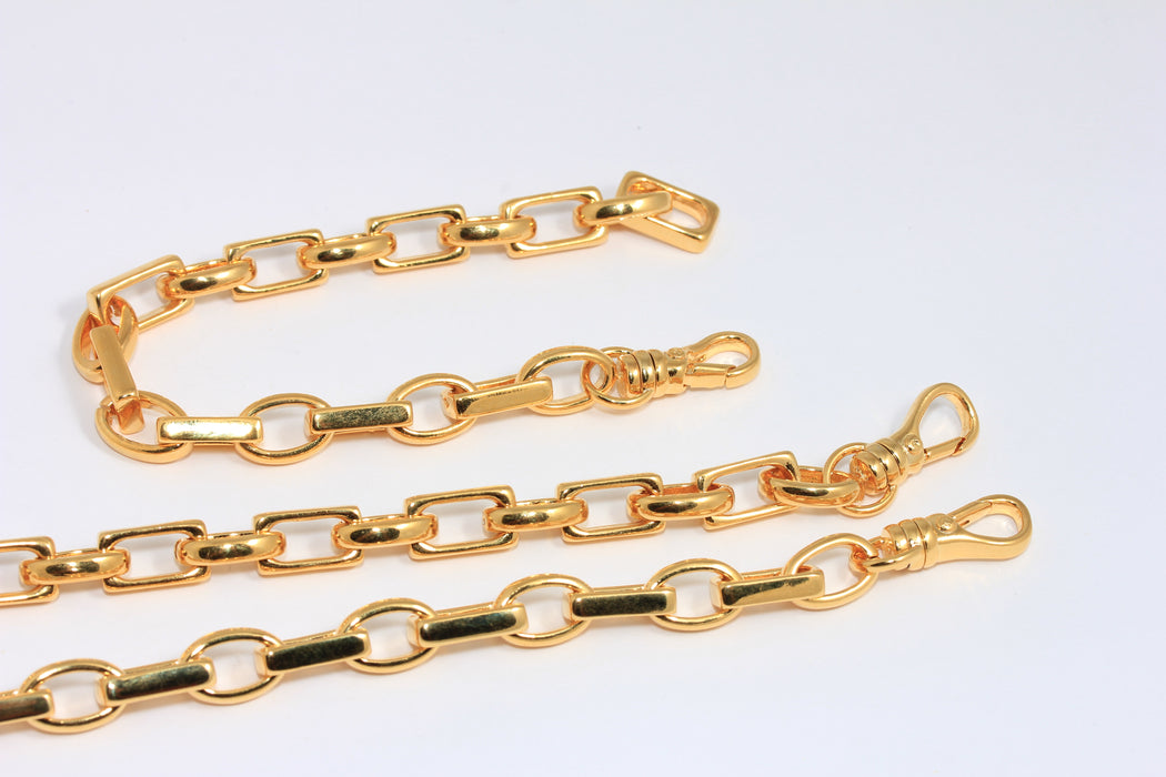 24k Shiny Gold Chain Oval Link Bracelet, Rectangle Bracelet, Statement Bracelets, BRT490-6