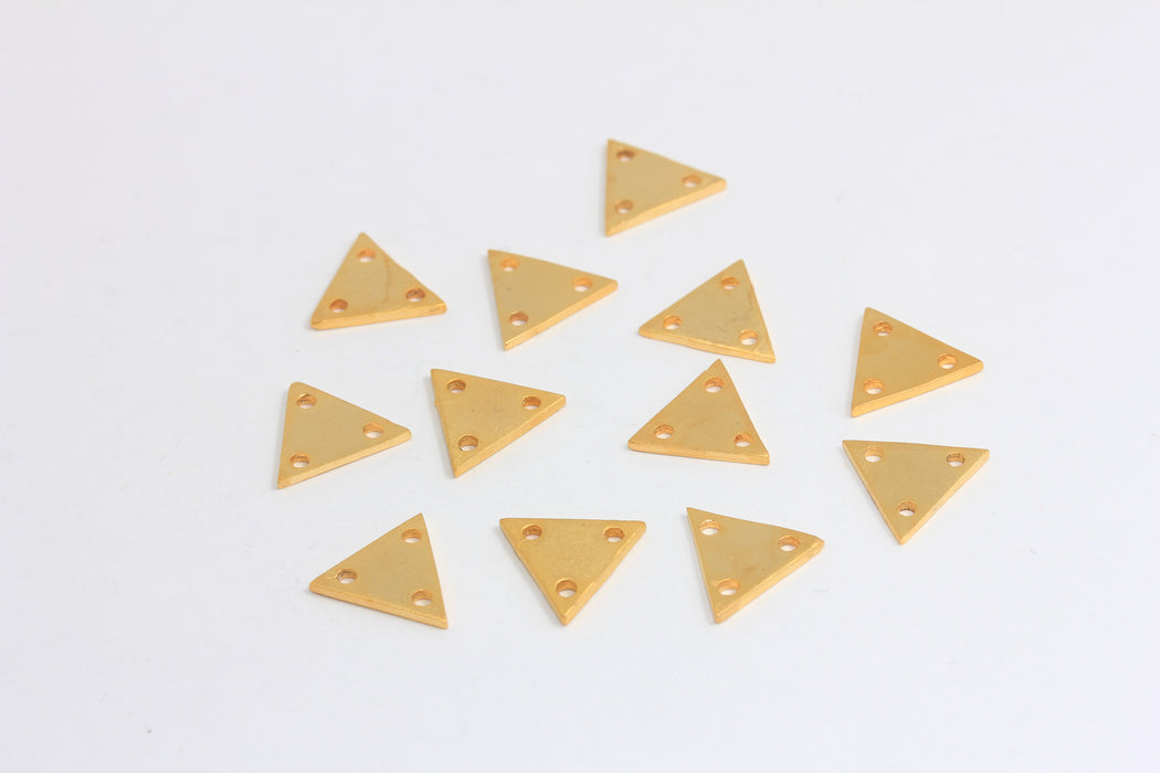 10mm 24k Matt Gold Triangle Charms, Triangle Pendant, 3 Hole Connector Charms, BRT394
