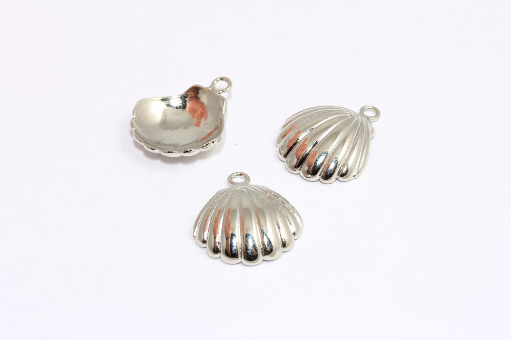 17x21mm Rhodium Plated Sea Shell Charm, Seashell Beads, Seashell Pendant, BRT413