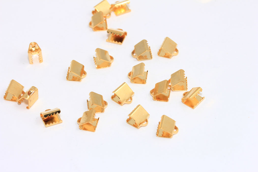7mm 24k Shiny Gold Ribbon Crimps, Cord End, Crimp Clasps, Ribbon Claws, End Cap, BRT510