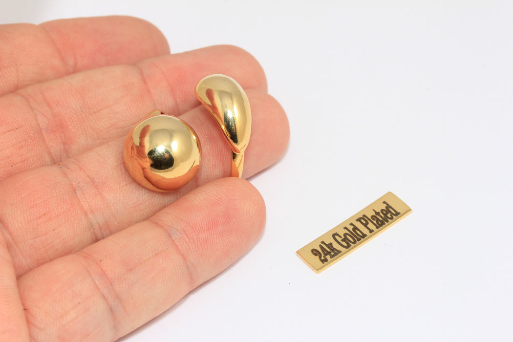 17-18 mm 24 Ayar Parlak Altın Düzensiz Top Yüzük, Açık Top Gösterişli Yüzük, CHK516-2